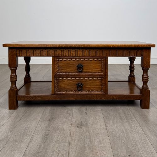 ANTIQUE 20TH CENTURY CARVED OAK COFFEE TABLE - ADDITIONAL PHOTO 4