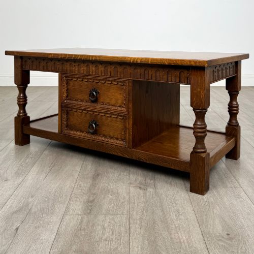 ANTIQUE 20TH CENTURY CARVED OAK COFFEE TABLE - ADDITIONAL PHOTO 5