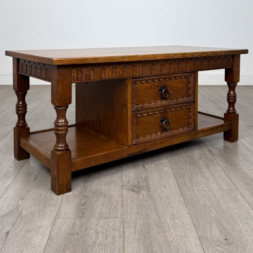 ANTIQUE 20TH CENTURY CARVED OAK COFFEE TABLE - ADDITIONAL PHOTO 7