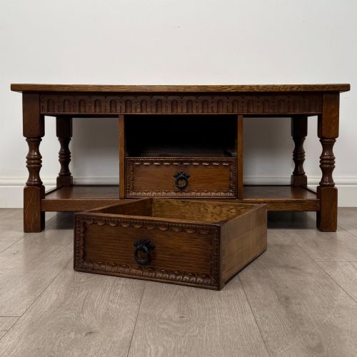 ANTIQUE 20TH CENTURY CARVED OAK COFFEE TABLE - ADDITIONAL PHOTO 9