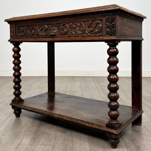ANTIQUE 19TH CENTURY VICTORIAN BOBBIN TURNED SIDE TABLE IN OAK - ADDITIONAL PHOTO 1