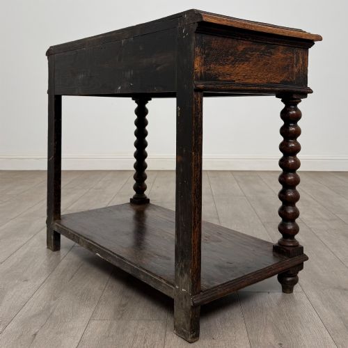 ANTIQUE 19TH CENTURY VICTORIAN BOBBIN TURNED SIDE TABLE IN OAK - ADDITIONAL PHOTO 5