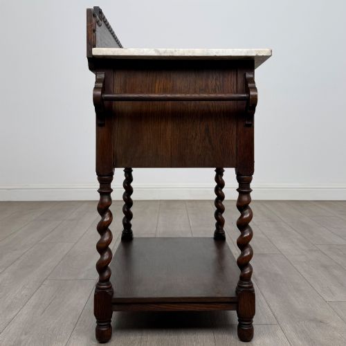ANTIQUE 20TH CENTURY EDWARDIAN MARBLE TOP WASHSTAND IN OAK - ADDITIONAL PHOTO 7