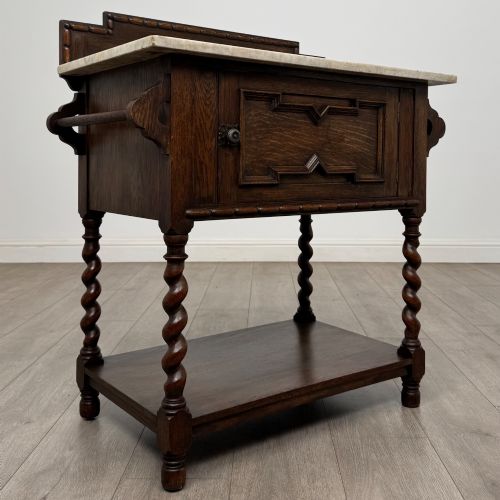 ANTIQUE 20TH CENTURY EDWARDIAN MARBLE TOP WASHSTAND IN OAK - ADDITIONAL PHOTO 8