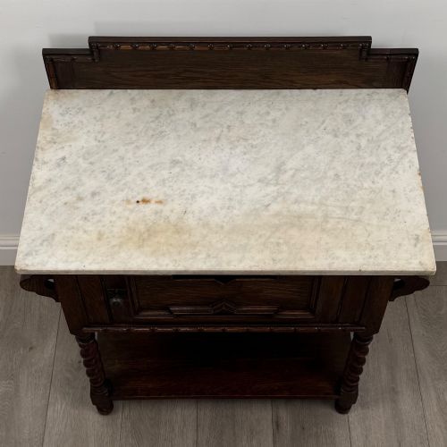 ANTIQUE 20TH CENTURY EDWARDIAN MARBLE TOP WASHSTAND IN OAK - ADDITIONAL PHOTO 9