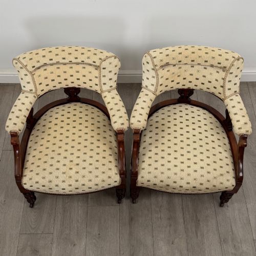 ANTIQUE 20TH CENTURY EDWARDIAN PAIR OF TUB CHAIRS IN MAHOGANY - ADDITIONAL PHOTO 9
