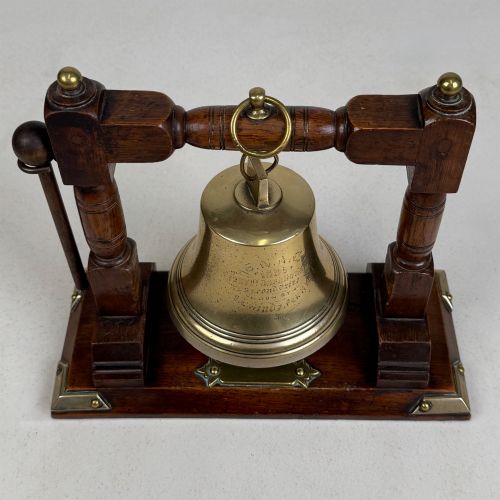 ANTIQUE 20TH CENTURY BRASS EDWARDIAN BELL WITH OAK STAND - ADDITIONAL PHOTO 8