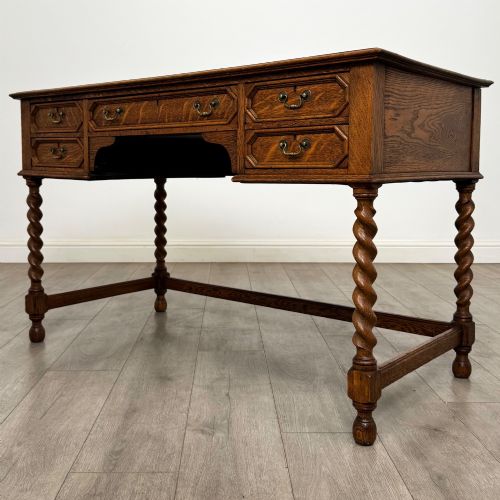 ANTIQUE 20TH CENTURY JACOBEAN STYLE WRITING TABLE IN GOLDEN OAK - ADDITIONAL PHOTO 1