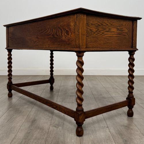 ANTIQUE 20TH CENTURY JACOBEAN STYLE WRITING TABLE IN GOLDEN OAK - ADDITIONAL PHOTO 5