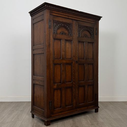 ANTIQUE 20TH CENTURY GOOD QUALITY FITTED WARDROBE IN OAK - ADDITIONAL PHOTO 8
