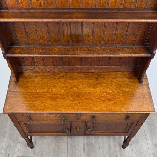 ANTIQUE 20TH CENTURY EDWARDIAN JACOBEAN STYLE DRESSER IN OAK - ADDITIONAL PHOTO 9