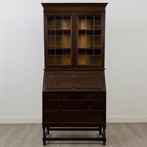 ANTIQUE 20TH CENTURY JACOBEAN STYLE BUREAU BOOKCASE IN OAK - ADDITIONAL PHOTO 1