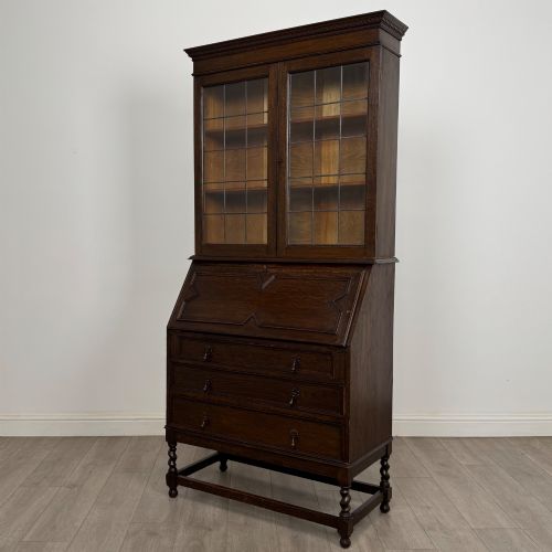 ANTIQUE 20TH CENTURY JACOBEAN STYLE BUREAU BOOKCASE IN OAK - ADDITIONAL PHOTO 3