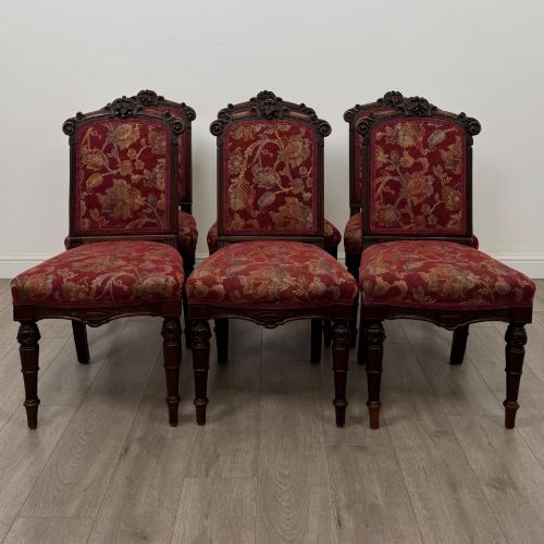 Antique 19th Century Victorian Set Of 6 Oak Dining Chairs