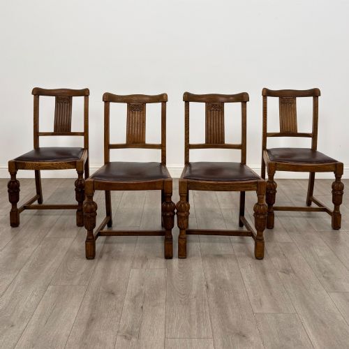Antique 20th Century Set of 4 Edwardian Dining Chairs in Oak