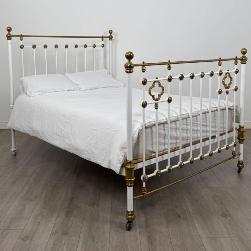 Antique 19th Century Victorian Brass And Iron King Size Bed