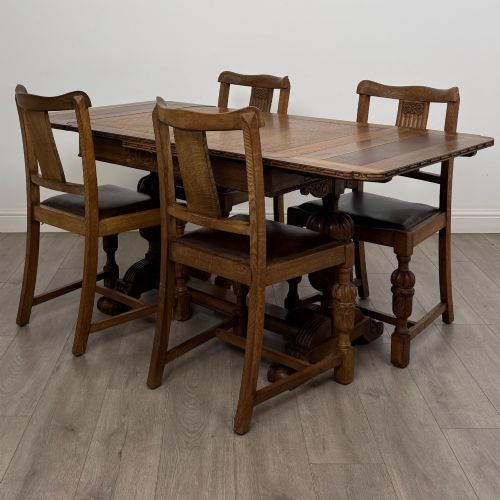 Antique 20th Century Oak Dining Table with 4 Dining Chairs