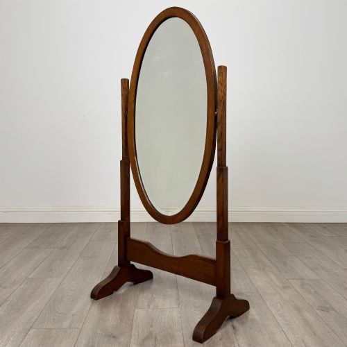 Antique 20th Century Edwardian Cheval Mirror in Oak