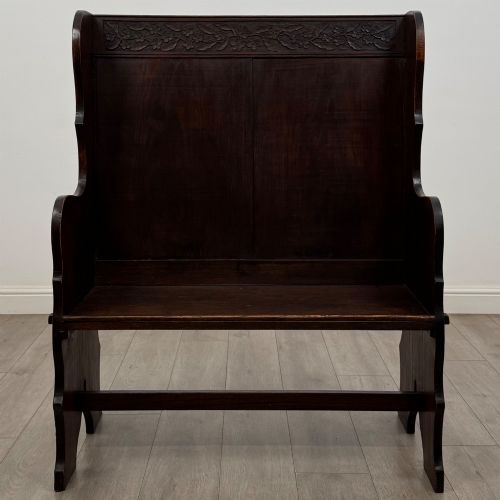 Antique 20th Century Small Edwardian Carved Oak Settle