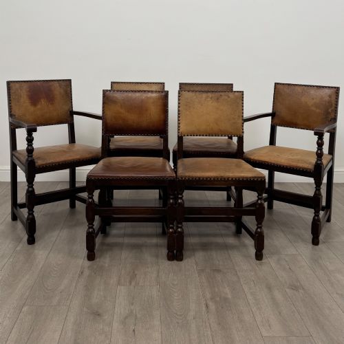 Antique 20th Century Edwardian Set Of 6 Oak Dining Chairs
