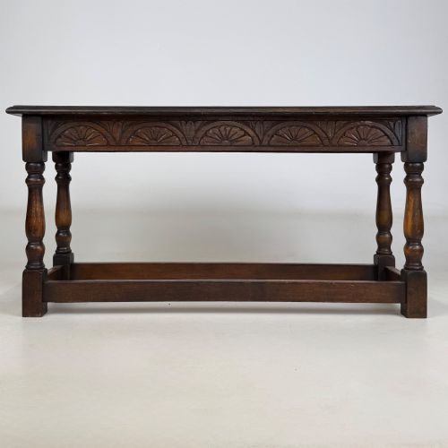 Antique 20th Century Small Carved Oak Bench