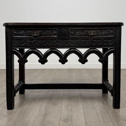 Antique 19th Century Carved Gothic Style Side Table in Oak