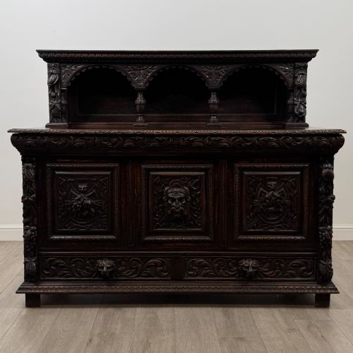 Antique 19th Century Victorian Heavily Carved Oak Sideboard