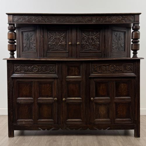 Antique 19th Century Large Oak Court Cupboard by Maple & Co