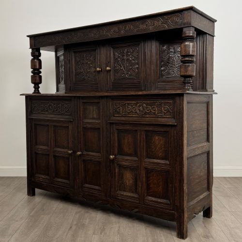 fig 2. Antique 19th Century Large Oak Court Cupboard By Maple & Co