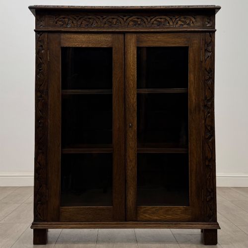 fig 1. Antique 19th Century Fine Quality Carved Oak Display Cabinet