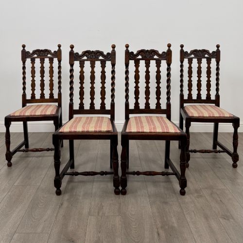 Antique 20th Century Set of 4 Barley Twist Dining Chairs in Oak