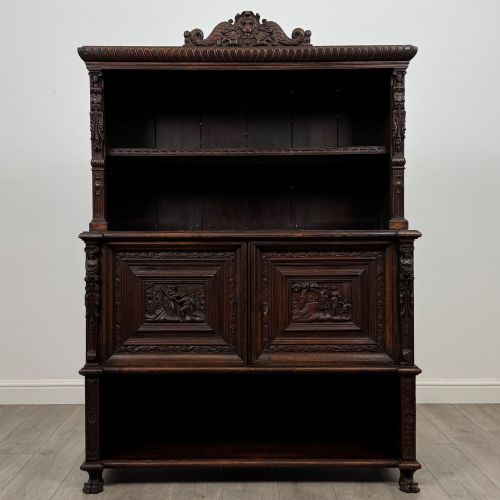 Antique 19th Century Victorian Carved Oak Cupboard