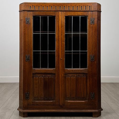Antique 20th Century Glazed Display Cabinet in Oak