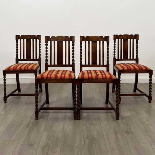 Antique 20th Century Set Of 4 Barley Twist Dining Chairs In Oak
