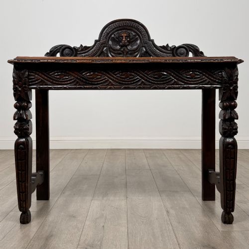 Antique 19th Century Carved Victorian Side Table In Oak