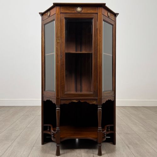 Antique 20th Century Glazed Display Cabinet In Walnut