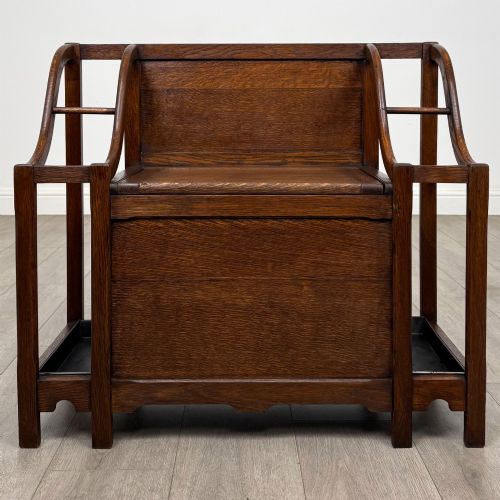 Antique 20th Century Edwardian Hall Seat in Golden Oak