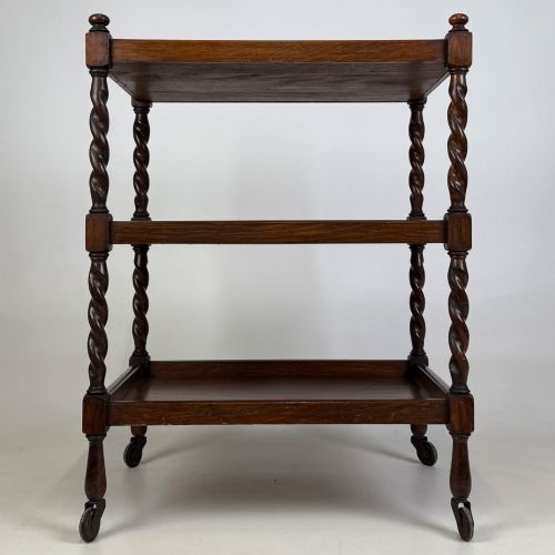 Antique 20th Century Edwardian Barley Twist Tea Trolley in Oak
