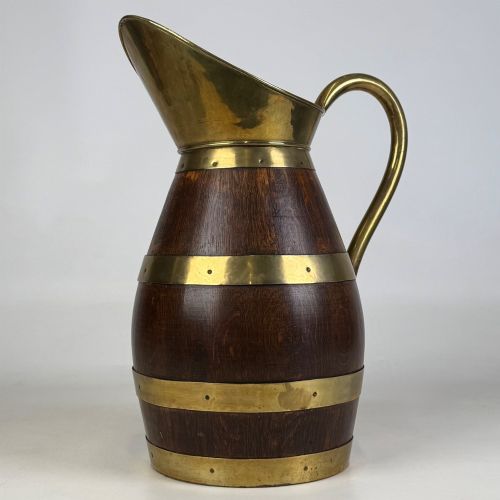 Antique 20th Century Brass Bound Jug Umbrella Stand in Oak