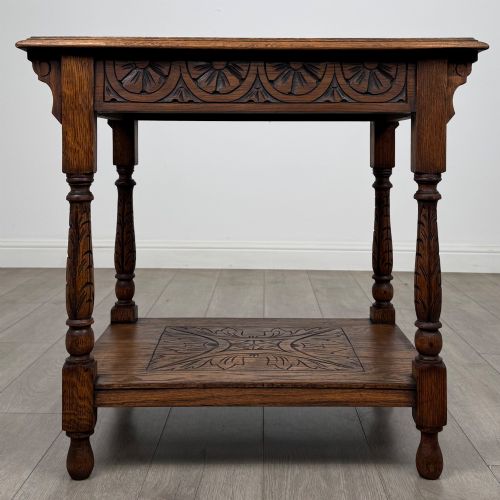 Antique 20th Century Edwardian Carved Oak Side Table