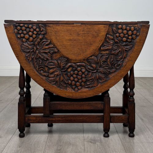 fig 1. Antique 19th Century Carved Victorian Drop Leaf Table In Oak