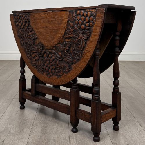 fig 2. Antique 19th Century Carved Victorian Drop Leaf Table In Oak