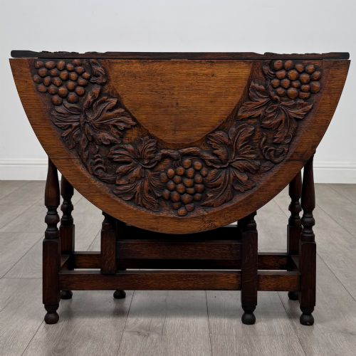 fig 6. Antique 19th Century Carved Victorian Drop Leaf Table In Oak