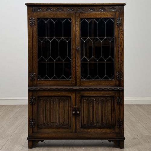 Antique 20th Century Linenfold Display Cabinet in Oak