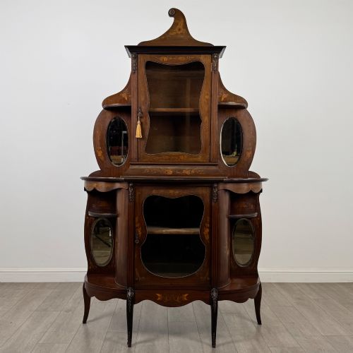 Antique 19th Century Inlaid Display Cabinet in Mahogany