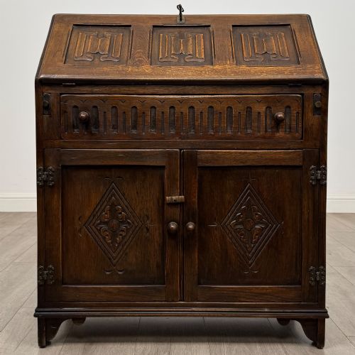 Antique 20th Century Linenfold Bureau in Oak