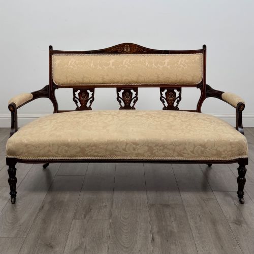 Antique 19th Century Inlaid Victorian Settee in Rosewood