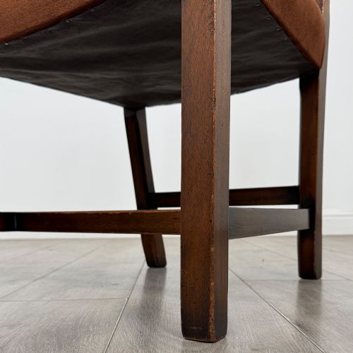 fig 5. A set of six dark wood Georgian style dining chairs featuring pierced splat backs and dark brown velvet upholstered seats.