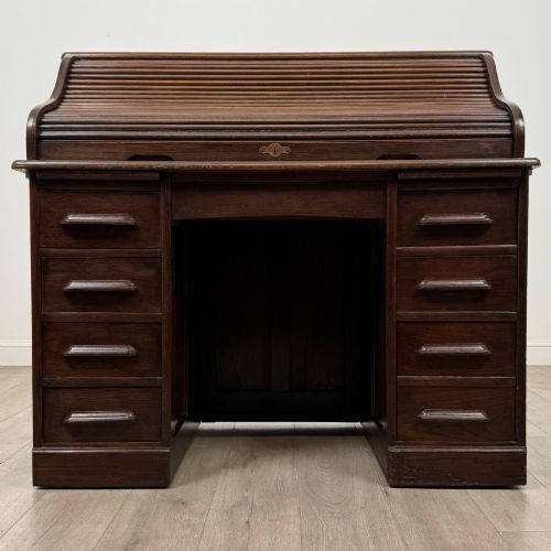 Antique 20th Century Edwardian Roll Top Desk In Oak