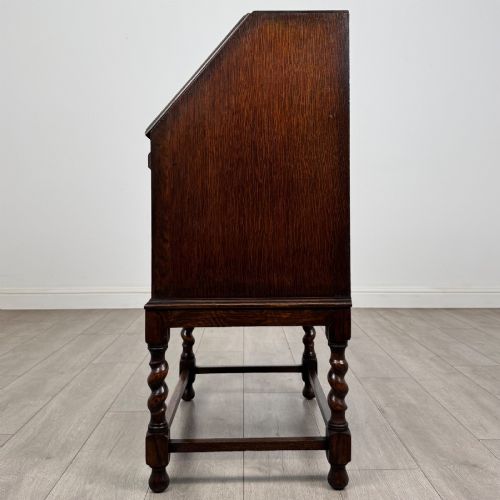 fig 3. Antique Small Edwardian Oak Bureau | Barley Twist Legs | AF-6548